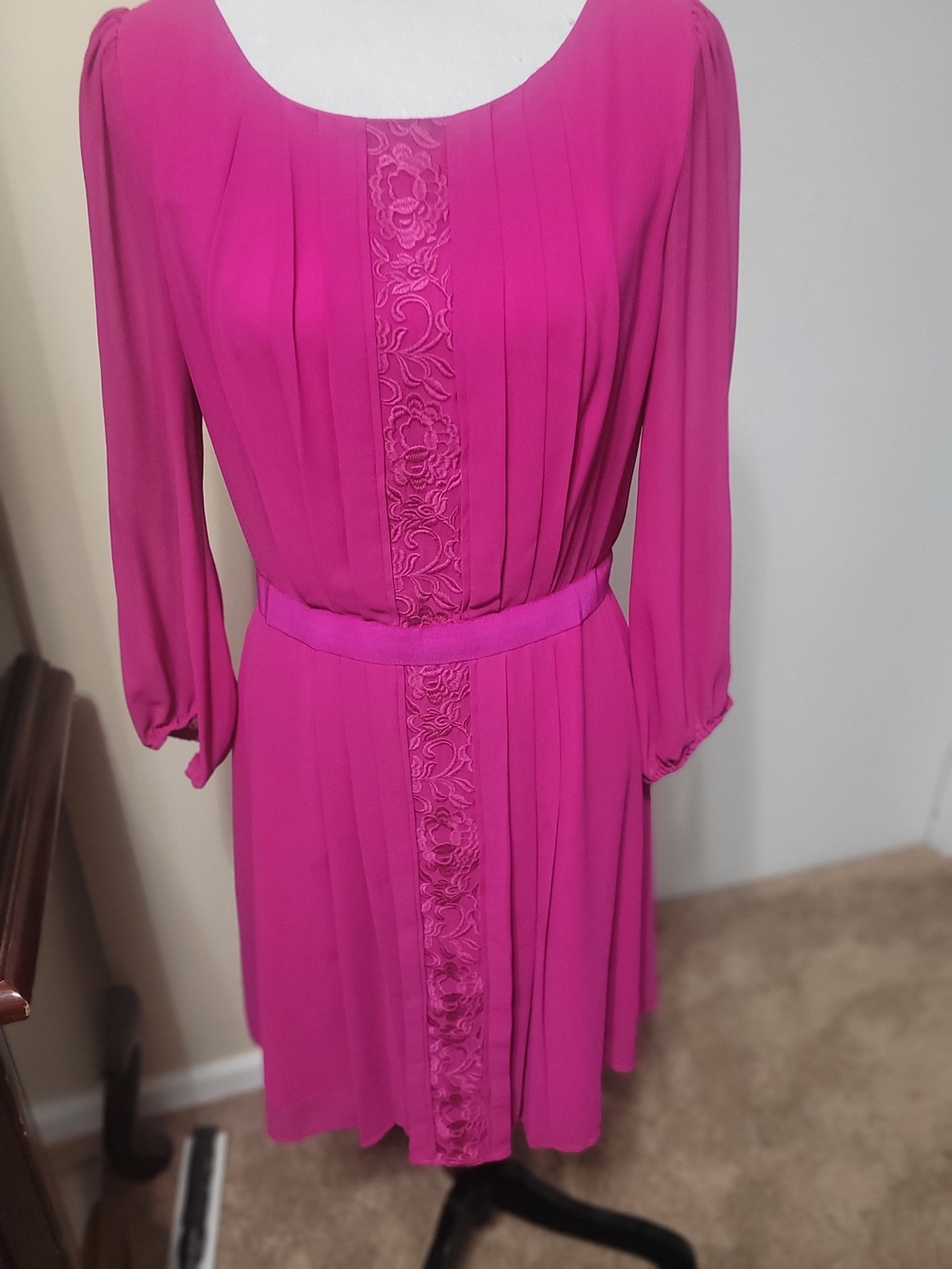 Jessica Simpson Vibrant Fuchsia Long-Sleeve Pleated Dress